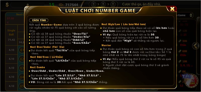 Giao diện phòng chơi number game bắt mắt, mới lạ với những con số cuốn hút