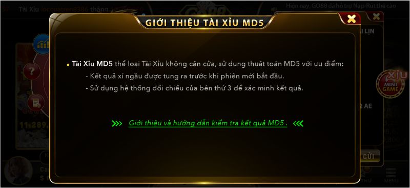 Tỷ lệ thắng cược cực cao chỉ có có tại tài xỉu MD5 của Go88 