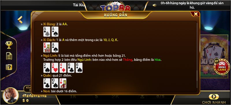 Hướng dẫn tham gia game Xì dách tại Top88